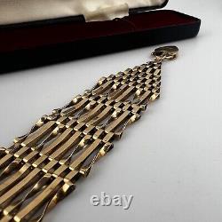9ct Yellow Gold 8 Bar Gate Bracelet & Heart Padlock Safety Clasp 1975 Hallmarked