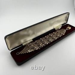 9ct Yellow Gold 8 Bar Gate Bracelet & Heart Padlock Safety Clasp 1975 Hallmarked