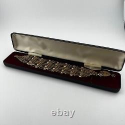 9ct Yellow Gold 8 Bar Gate Bracelet & Heart Padlock Safety Clasp 1975 Hallmarked
