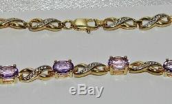 9ct Yellow Gold Amethyst & Diamond Ladies Bracelet Solid 9K Gold