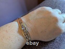 9ct Yellow Gold Amethyst Victorian Edwardian Style Bangle Bracelet Ornate Cuff