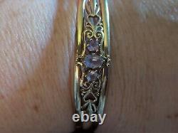 9ct Yellow Gold Amethyst Victorian Edwardian Style Bangle Bracelet Ornate Cuff