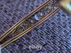 9ct Yellow Gold Amethyst Victorian Edwardian Style Bangle Bracelet Ornate Cuff