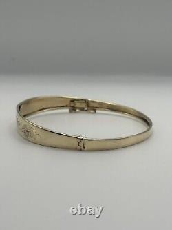 9ct Yellow Gold Bangle, Etching Detail 2.4 Inches Internal Diameter