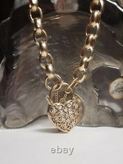 9ct Yellow Gold Belchor Link Bracelet With Heart Diamond Locket & Saftey Chain