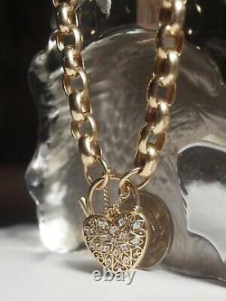 9ct Yellow Gold Belchor Link Bracelet With Heart Diamond Locket & Saftey Chain