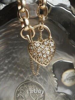 9ct Yellow Gold Belchor Link Bracelet With Heart Diamond Locket & Saftey Chain