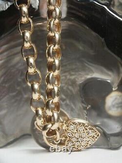 9ct Yellow Gold Belchor Link Bracelet With Heart Diamond Locket & Saftey Chain