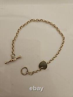 9ct Yellow Gold Bracelet Tbar Heart 7.5 Inch 4 Grams Fully Hallmarked