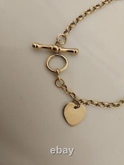 9ct Yellow Gold Bracelet Tbar Heart 7.5 Inch 4 Grams Fully Hallmarked