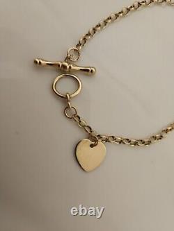 9ct Yellow Gold Bracelet Tbar Heart 7.5 Inch 4 Grams Fully Hallmarked