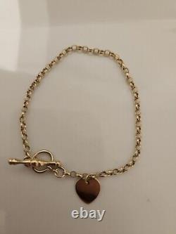 9ct Yellow Gold Bracelet Tbar Heart 7.5 Inch 4 Grams Fully Hallmarked