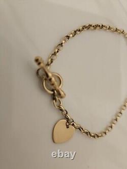 9ct Yellow Gold Bracelet Tbar Heart 7.5 Inch 4 Grams Fully Hallmarked