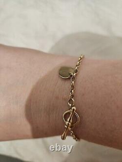 9ct Yellow Gold Bracelet Tbar Heart 7.5 Inch 4 Grams Fully Hallmarked