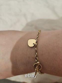9ct Yellow Gold Bracelet Tbar Heart 7.5 Inch 4 Grams Fully Hallmarked