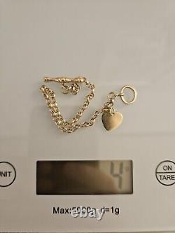 9ct Yellow Gold Bracelet Tbar Heart 7.5 Inch 4 Grams Fully Hallmarked