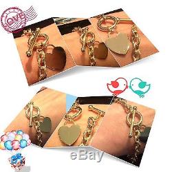 9ct Yellow Gold Charm Heart T-Bar Belcher Bracelet 18cm/7 + Box +FREE Gift