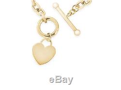 9ct Yellow Gold Charm Heart T-Bar Belcher Bracelet 18cm/7 + Box +FREE Gift