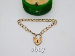 9ct Yellow Gold Child's Charm Bracelet Heart Lock Vintage c1950