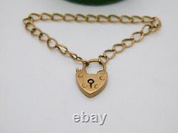9ct Yellow Gold Child's Charm Bracelet Heart Lock Vintage c1950