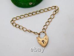 9ct Yellow Gold Child's Charm Bracelet Heart Lock Vintage c1950