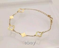 9ct Yellow Gold Clover Women & Girls bracelet 7.5 Inch 1.5gr