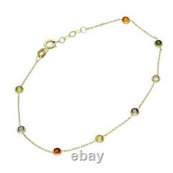 9ct Yellow Gold Coloured Stone Fine Bracelet - 7.5