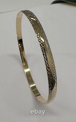 9ct Yellow Gold Diamond Cut Slave Bangle Fully Hallmarked Stackable