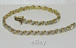 9ct Yellow Gold Diamond Ladies Fancy Tennis Bracelet Solid 9K Gold