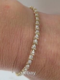 9ct Yellow Gold Diamond Tennis Bracelet 7 Inches