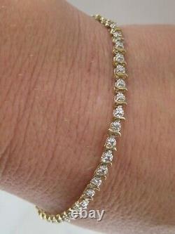 9ct Yellow Gold Diamond Tennis Bracelet 7 Inches