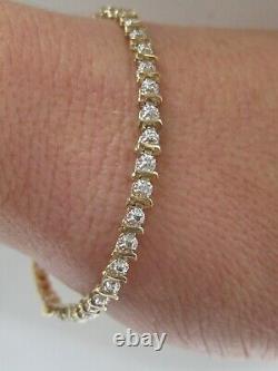 9ct Yellow Gold Diamond Tennis Bracelet 7 Inches