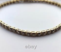 9ct Yellow Gold Diamond Tennis Bracelet Continuous Line Diamonds 18cm Long