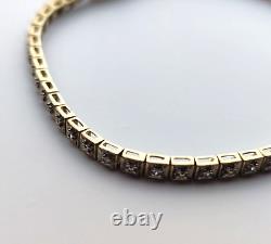 9ct Yellow Gold Diamond Tennis Bracelet Continuous Line Diamonds 18cm Long