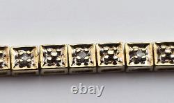 9ct Yellow Gold Diamond Tennis Bracelet Continuous Line Diamonds 18cm Long