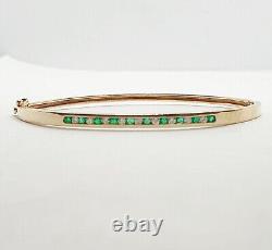 9ct Yellow Gold Diamond and Emerald Line Bangle