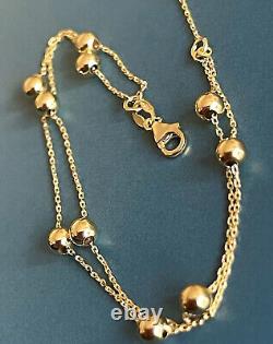 9ct Yellow Gold Double Chain Beaded Bracelet 7.2 inch double strand Hallmarked