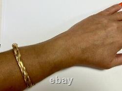 9ct Yellow Gold Embellished Rope Twist Design Spring Hinge Bangle