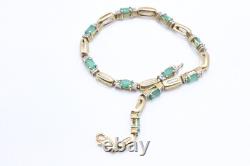 9ct Yellow Gold Emerald & Diamond 7 1\2 Inch Bracelet 6.2g 1541021 G