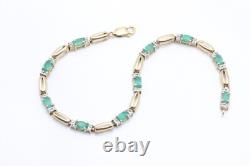 9ct Yellow Gold Emerald & Diamond 7 1\2 Inch Bracelet 6.2g 1541021 G