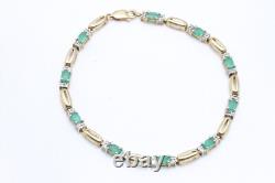 9ct Yellow Gold Emerald & Diamond 7 1\2 Inch Bracelet 6.2g 1541021 G