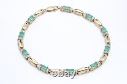 9ct Yellow Gold Emerald & Diamond 7 1\2 Inch Bracelet 6.2g 1541021 G