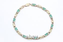 9ct Yellow Gold Emerald & Diamond 7 1\2 Inch Bracelet 6.2g 1541021 G