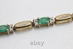 9ct Yellow Gold Emerald & Diamond 7 1\2 Inch Bracelet 6.2g 1541021 G