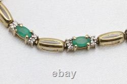 9ct Yellow Gold Emerald & Diamond 7 1\2 Inch Bracelet 6.2g 1541021 G