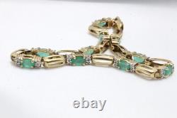 9ct Yellow Gold Emerald & Diamond 7 1\2 Inch Bracelet 6.2g 1541021 G