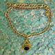 9ct Yellow Gold Garnet Fob 7.5 Inch Figaro Bracelet