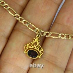 9ct Yellow Gold Garnet Fob 7.5 inch Figaro Bracelet