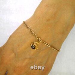 9ct Yellow Gold Garnet Fob 7.5 inch Figaro Bracelet