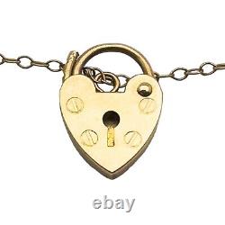 9ct Yellow Gold Gate Bracelet & Heart Padlock With Safety Chain Hallmarked